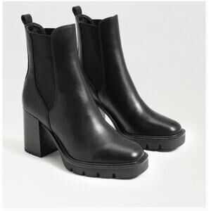 Sam Edelman Rollins Chelsea Boot 7.5 Black Leather Heel Capsule Ankle Mid Calf